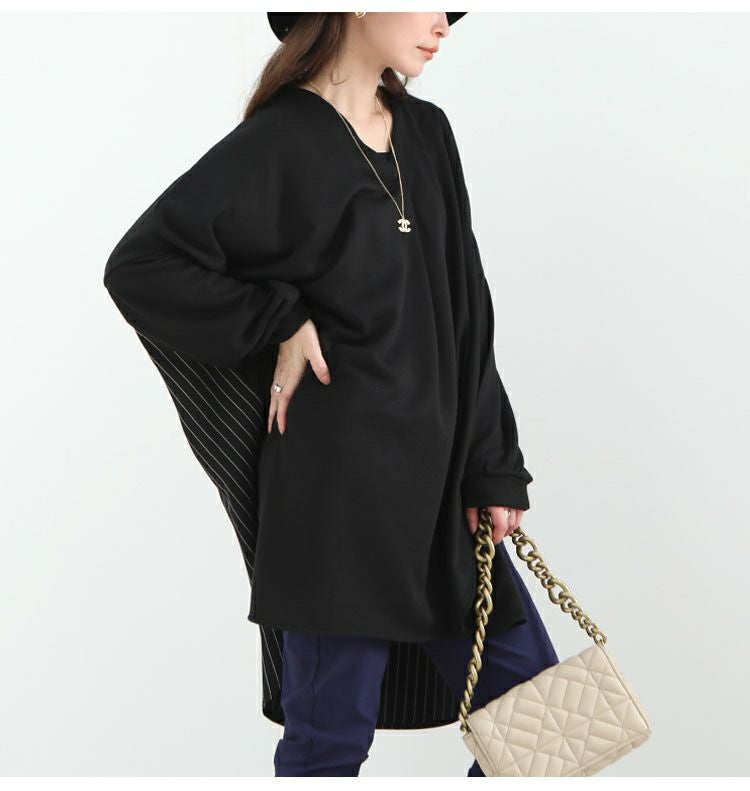 大きいサイズ レディース ストライプ切替えプルオーバー　bai-0085