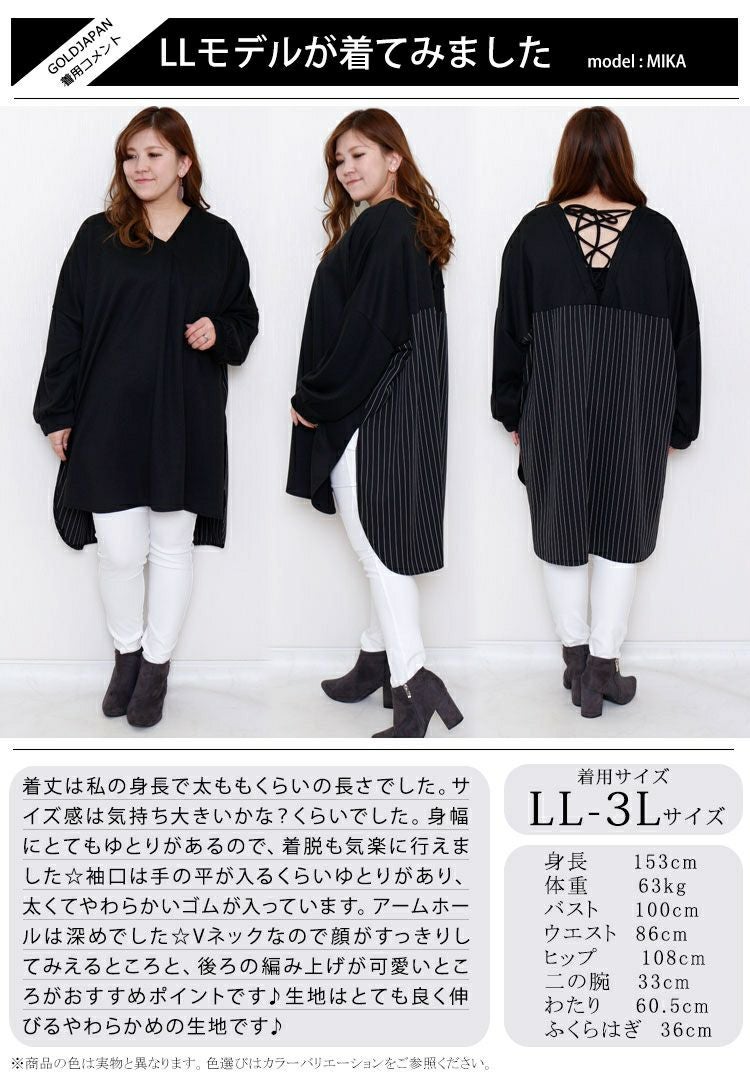 大きいサイズ レディース ストライプ切替えプルオーバー　bai-0085