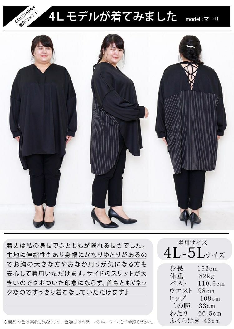 大きいサイズ レディース ストライプ切替えプルオーバー　bai-0085