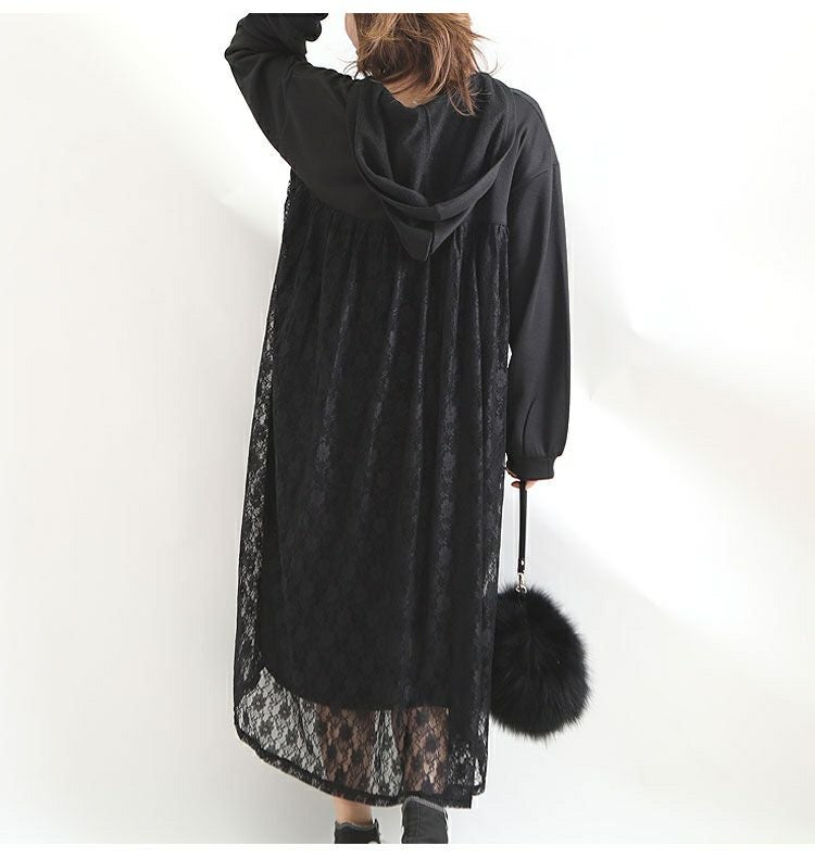 大きいサイズ レディース バックレースパーカーロングワンピース　bai-0081