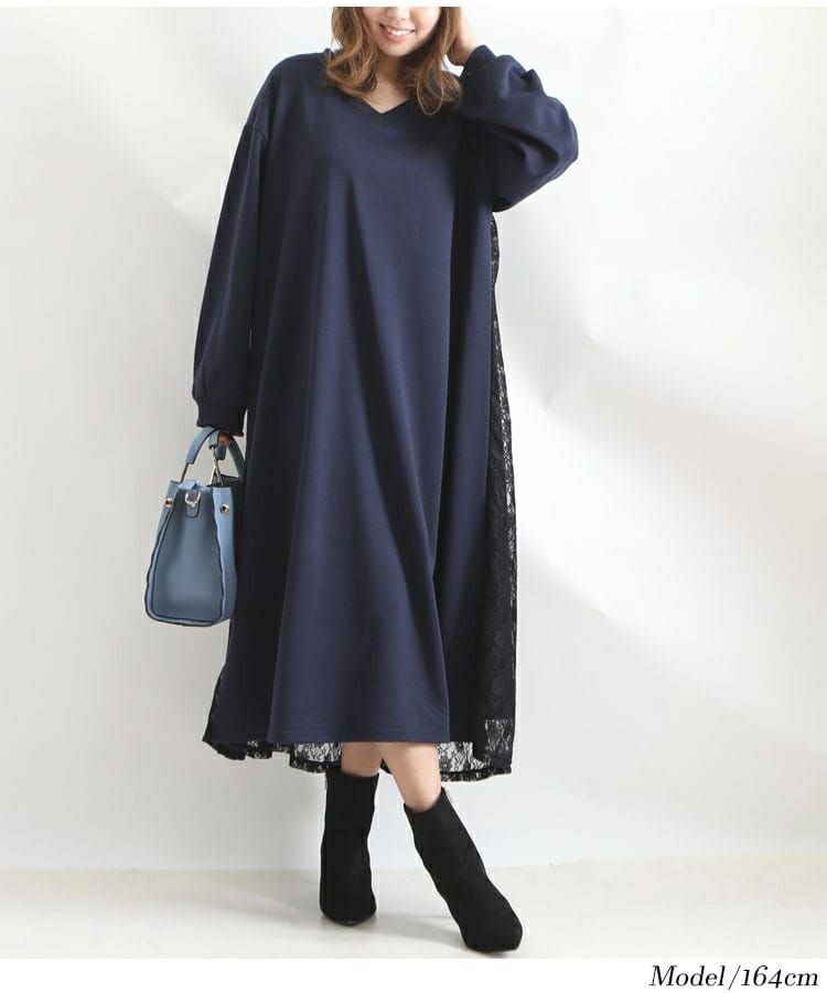 大きいサイズ レディース バックレースパーカーロングワンピース　bai-0081