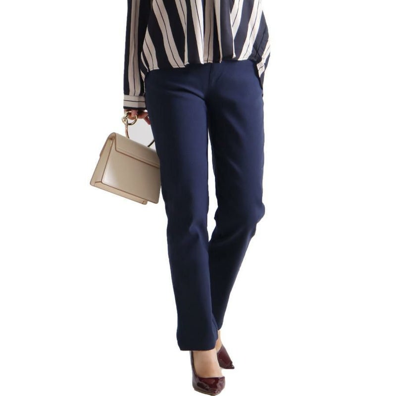 大きいサイズ レディース ストレッチツイルストレートパンツ 【低身長さんサイズ有】　jp381s ネイビー（股下76cm）