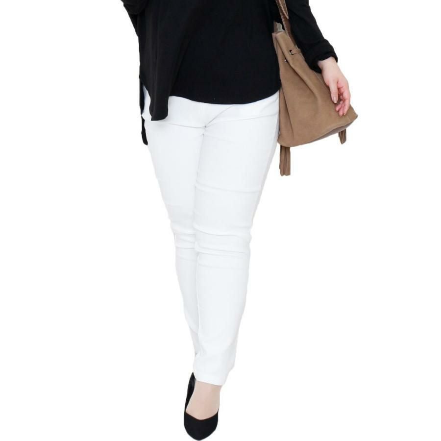 大きいサイズ レディース ストレッチツイルスキニーパンツ 【低身長さんサイズ有】 jp381 ホワイト（股下76cm）