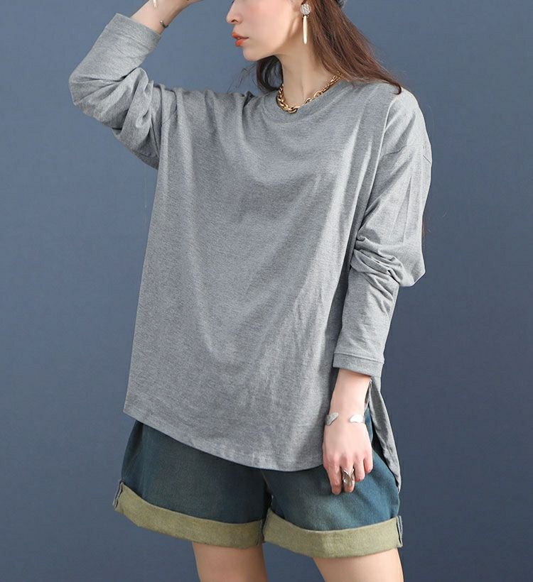 大きいサイズ レディース ラウンドロングヘムカットソー　wk-0277 【メール便可】