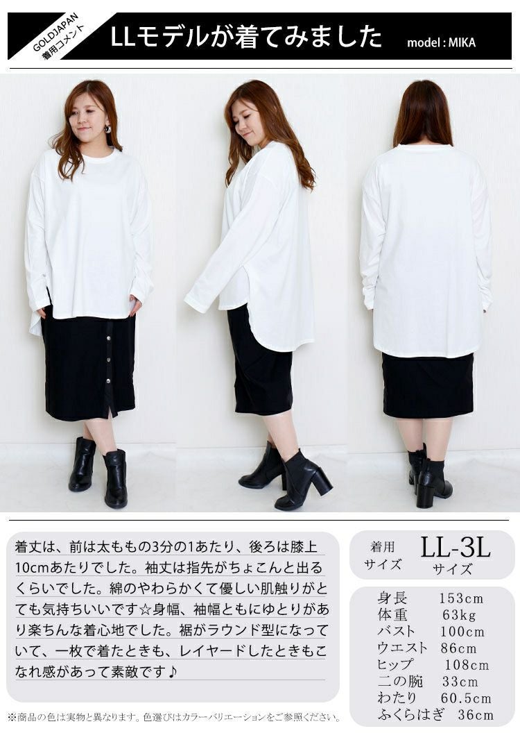 大きいサイズ レディース ラウンドロングヘムカットソー　wk-0277 【メール便可】