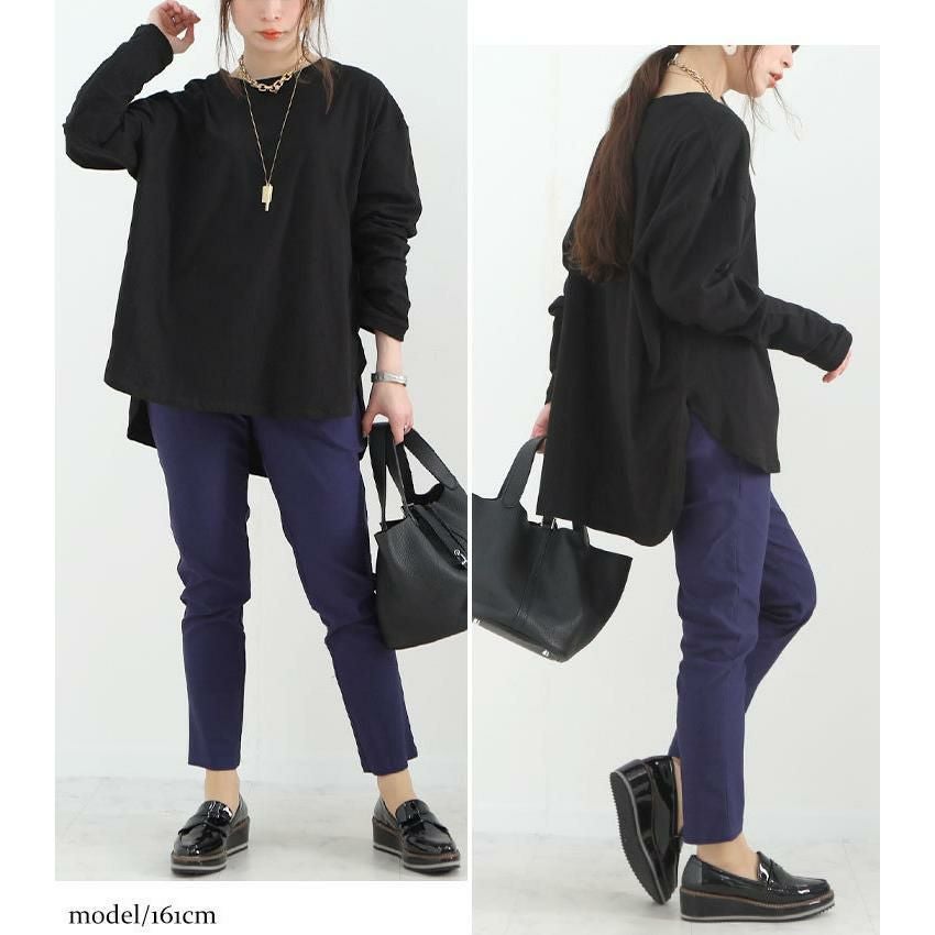 大きいサイズ レディース ラウンドロングヘムカットソー　wk-0277 【メール便可】 ブラック