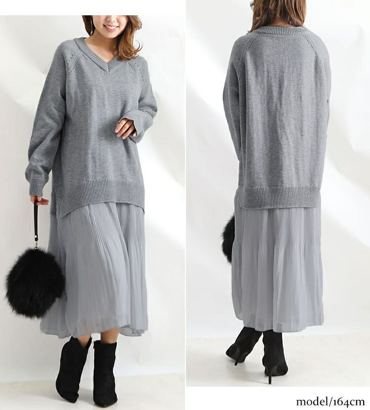 大きいサイズ レディース ニットドッキングロングワンピース　bro-swnsn05