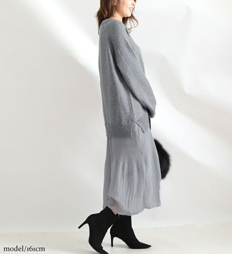 大きいサイズ レディース ニットドッキングロングワンピース　bro-swnsn05