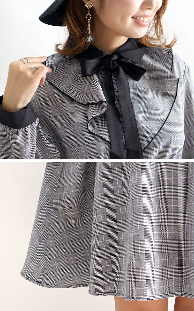 大きいサイズ レディース チェック柄ラッフルフリルワンピース　maru-35587