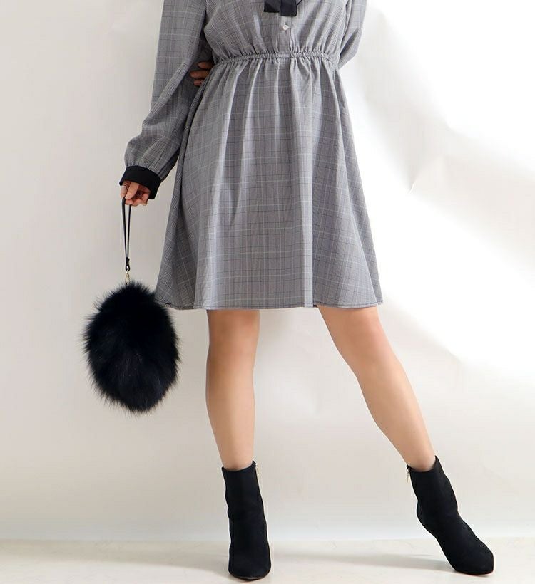 大きいサイズ レディース チェック柄ラッフルフリルワンピース　maru-35587