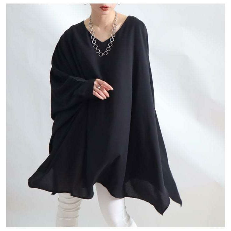 大きいサイズ レディース ジョーゼットドルマンチュニック　sw-0423 ブラック