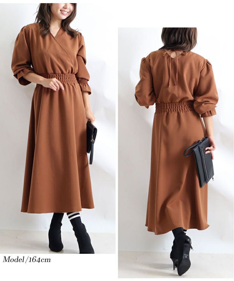 大きいサイズ レディース カシュクールロングワンピース　fem-192