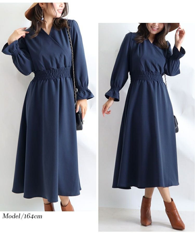 大きいサイズ レディース カシュクールロングワンピース　fem-192