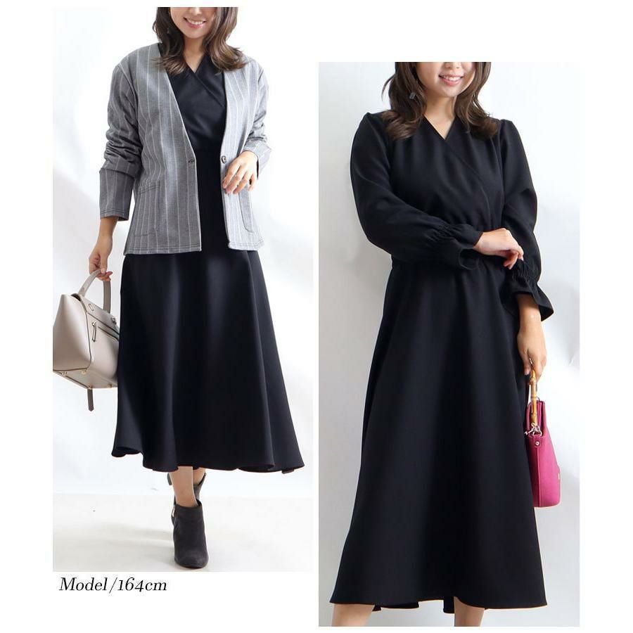 大きいサイズ レディース カシュクールロングワンピース　fem-192 ブラック