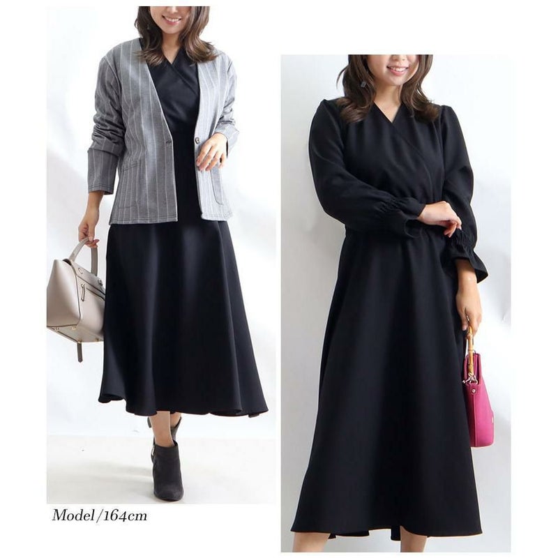 大きいサイズ レディース カシュクールロングワンピース　fem-192 ブラック