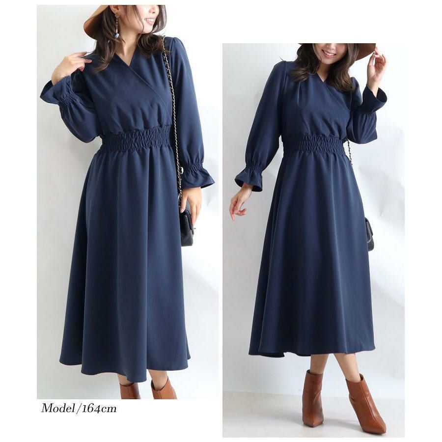 大きいサイズ レディース カシュクールロングワンピース　fem-192 ネイビー