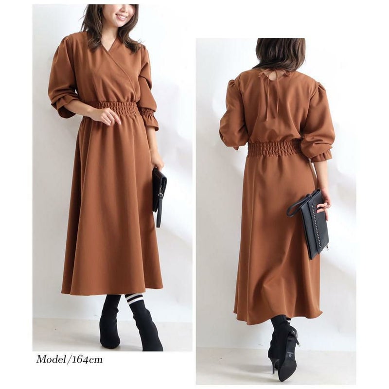 大きいサイズ レディース カシュクールロングワンピース　fem-192 ブラウン