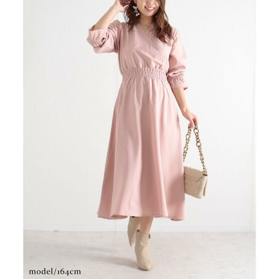 大きいサイズ レディース カシュクールロングワンピース　fem-192 ダスティーピンク