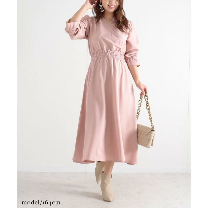 大きいサイズ レディース カシュクールロングワンピース　fem-192 ダスティーピンク