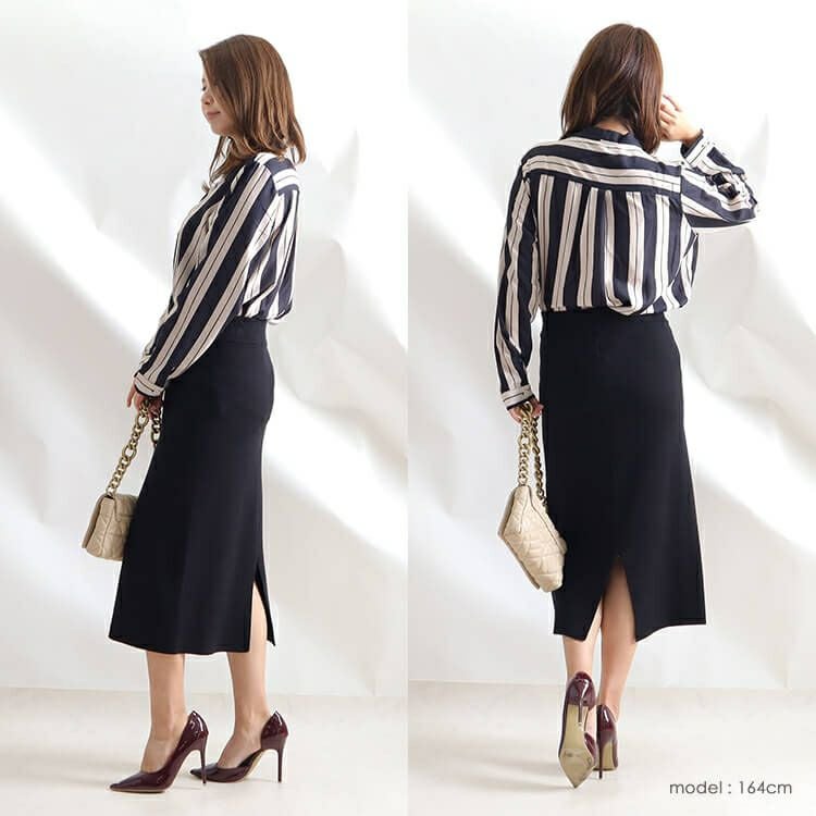 大きいサイズ レディース ウエストゴムスリットタイトスカート　goldy-825