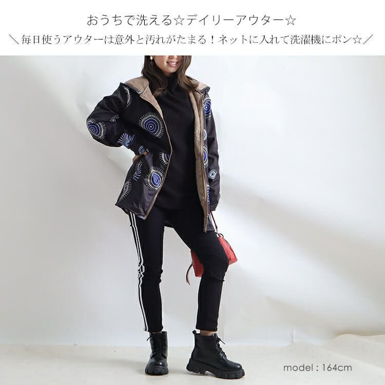 大きいサイズ レディース 裏起毛プリントジャケット　goldy-817