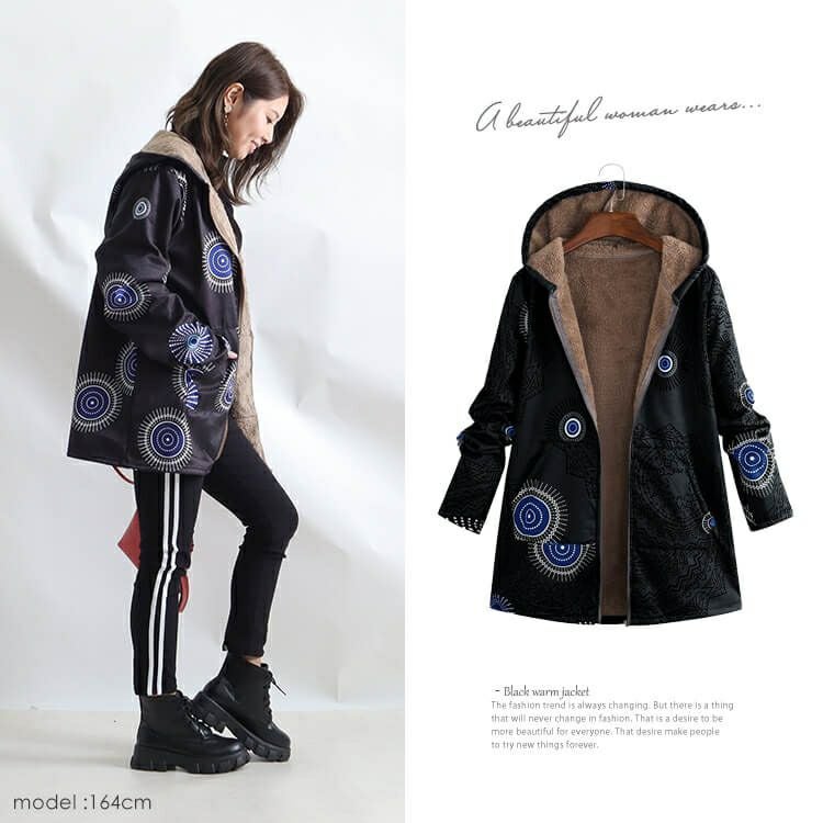 大きいサイズ レディース 裏起毛プリントジャケット　goldy-817