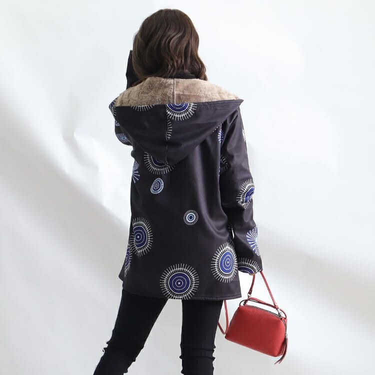 大きいサイズ レディース 裏起毛プリントジャケット　goldy-817