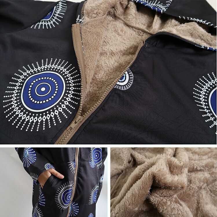 大きいサイズ レディース 裏起毛プリントジャケット　goldy-817