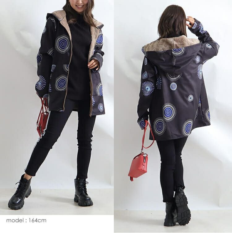 大きいサイズ レディース 裏起毛プリントジャケット　goldy-817