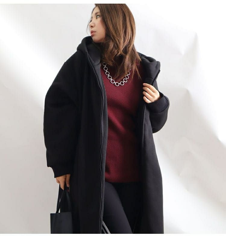 大きいサイズ レディース 裏ボアフーディーロングコート　sw-0401