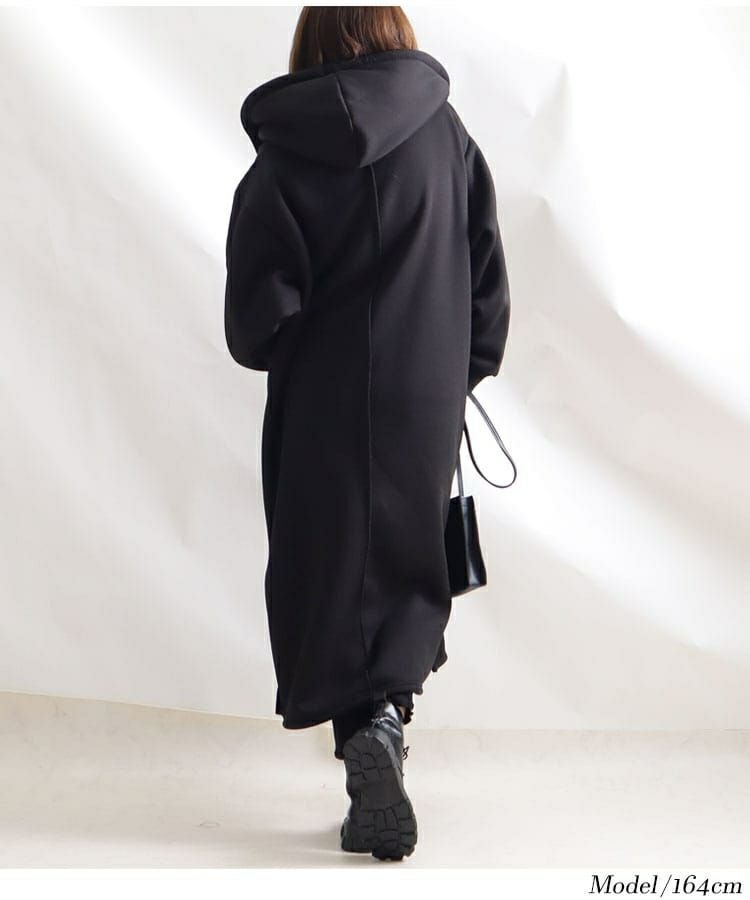 大きいサイズ レディース 裏ボアフーディーロングコート　sw-0401