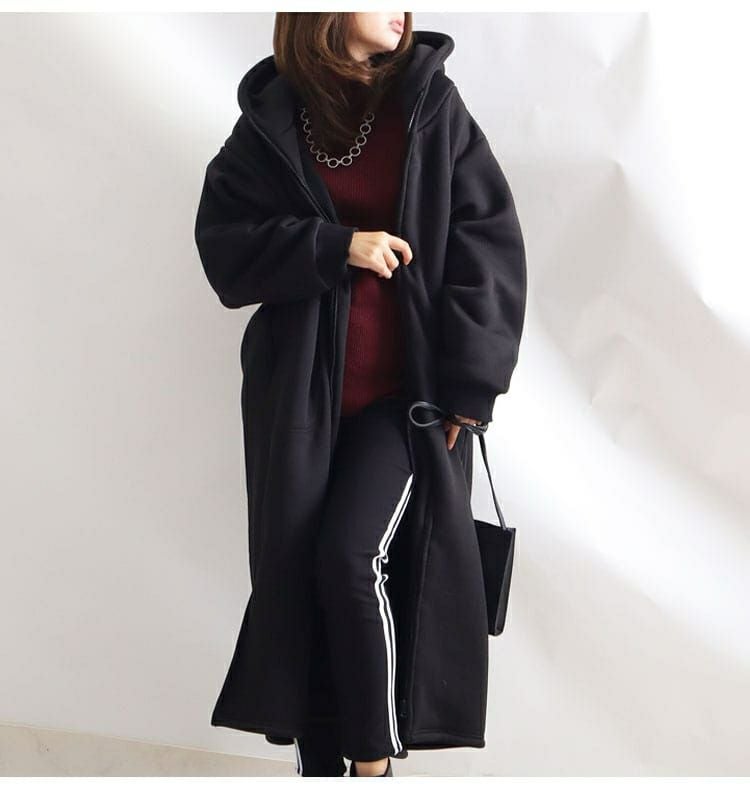 大きいサイズ レディース 裏ボアフーディーロングコート sw-0401