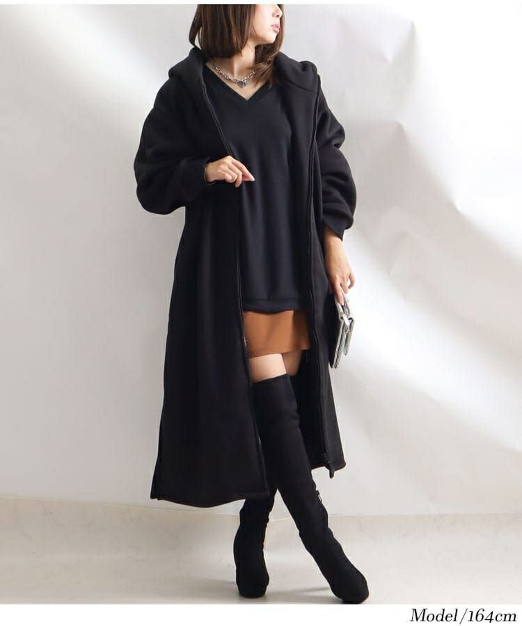 大きいサイズ レディース 裏ボアフーディーロングコート　sw-0401