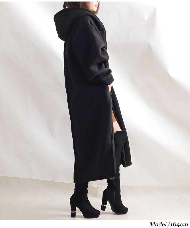 大きいサイズ レディース 裏ボアフーディーロングコート　sw-0401