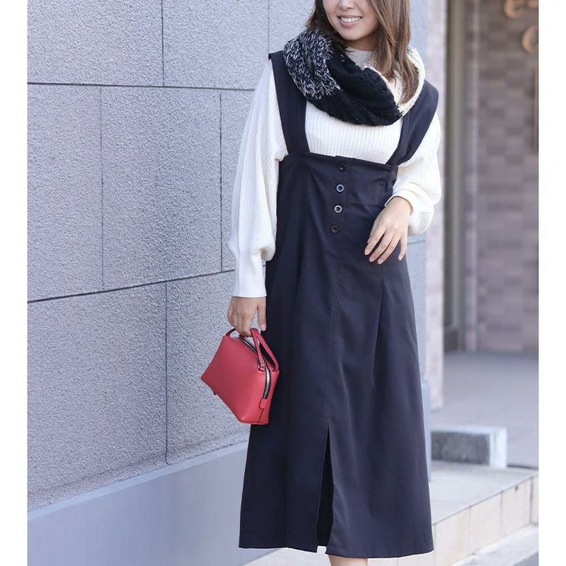 大きいサイズ レディース ジャンパーロングスカート　nw-21025 ブラック