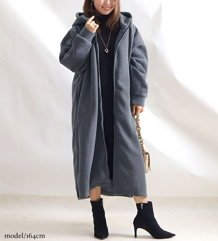 大きいサイズ レディース 裏起毛ZIPロングパーカー　nw-21023