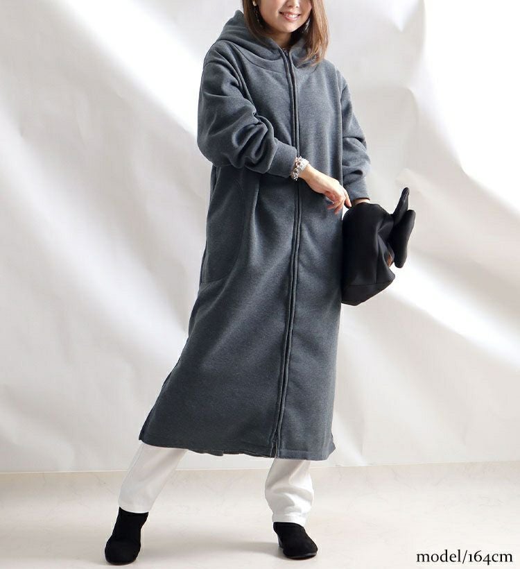 大きいサイズ レディース 裏起毛ZIPロングパーカー　nw-21023