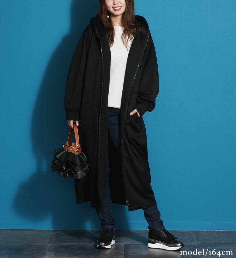 大きいサイズ レディース 裏起毛ZIPロングパーカー　nw-21023