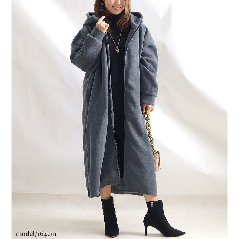 大きいサイズ レディース 裏起毛ZIPロングパーカー　nw-21023 グレー