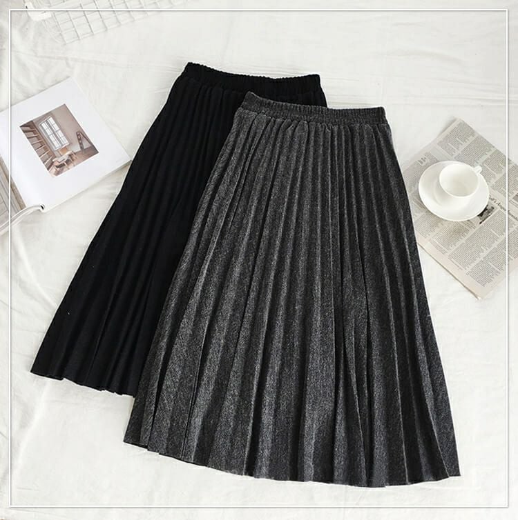 大きいサイズ レディース ウエストゴムプリーツスカート　goldy-852