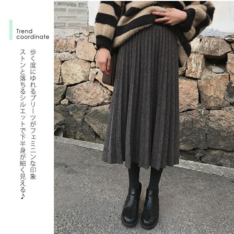 大きいサイズ レディース ウエストゴムプリーツスカート　goldy-852