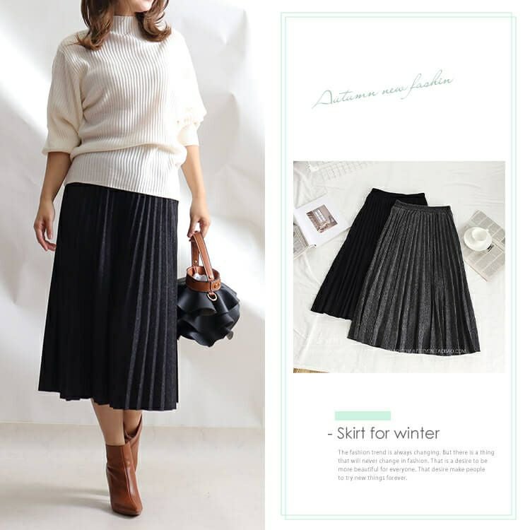 大きいサイズ レディース ウエストゴムプリーツスカート　goldy-852