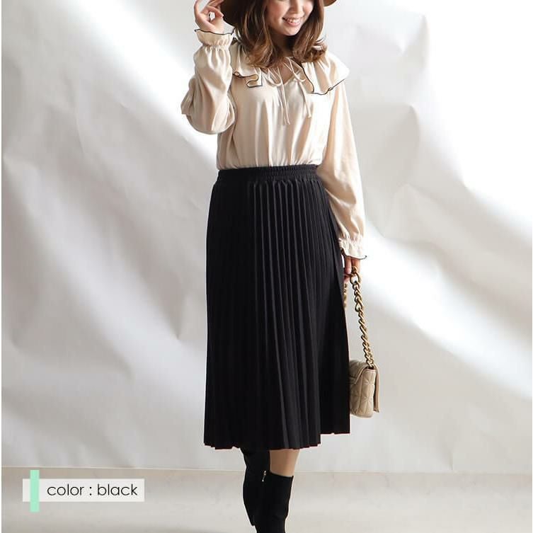 大きいサイズ レディース ウエストゴムプリーツスカート　goldy-852 ブラック