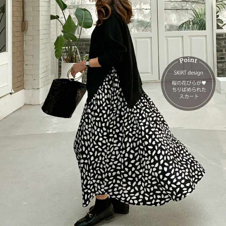 大きいサイズ レディース フェイクレイヤードフレアワンピース　goldy-850