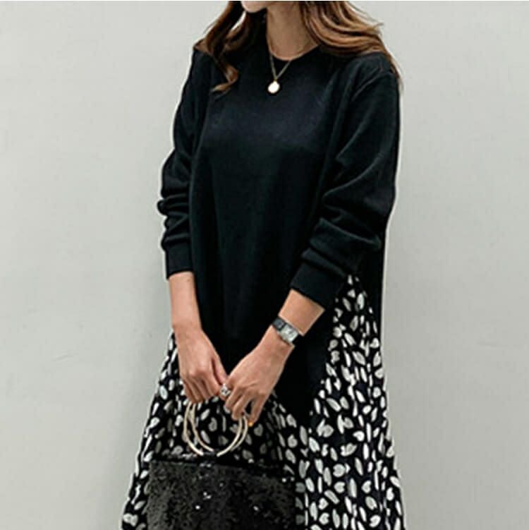 大きいサイズ レディース フェイクレイヤードフレアワンピース　goldy-850