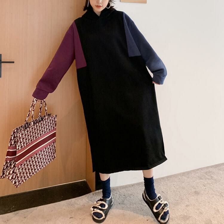 大きいサイズ レディース スタイルアップパーカーワンピース　goldy-863 ブラック