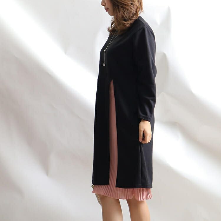 大きいサイズ レディース フェイクレイヤードワンピース　goldy-851