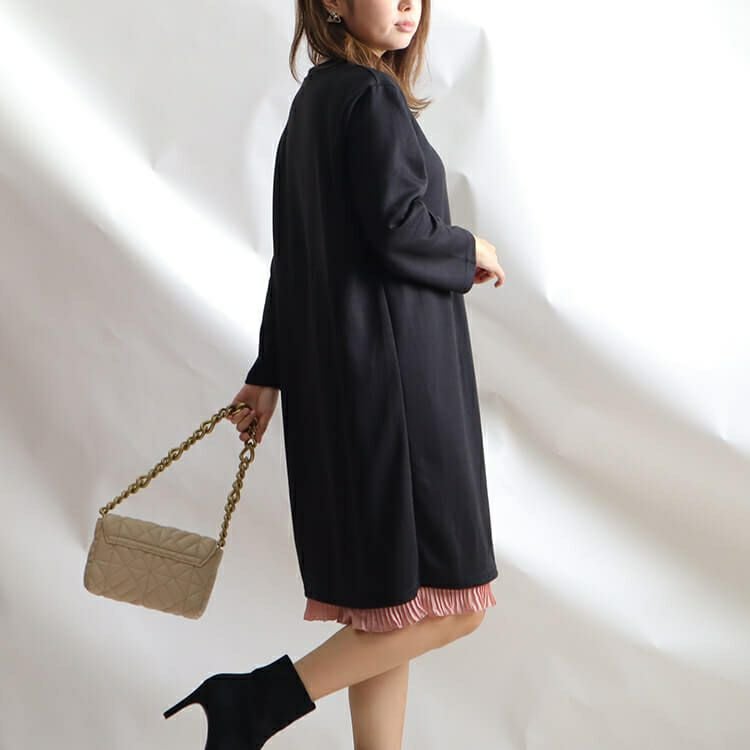 大きいサイズ レディース フェイクレイヤードワンピース　goldy-851