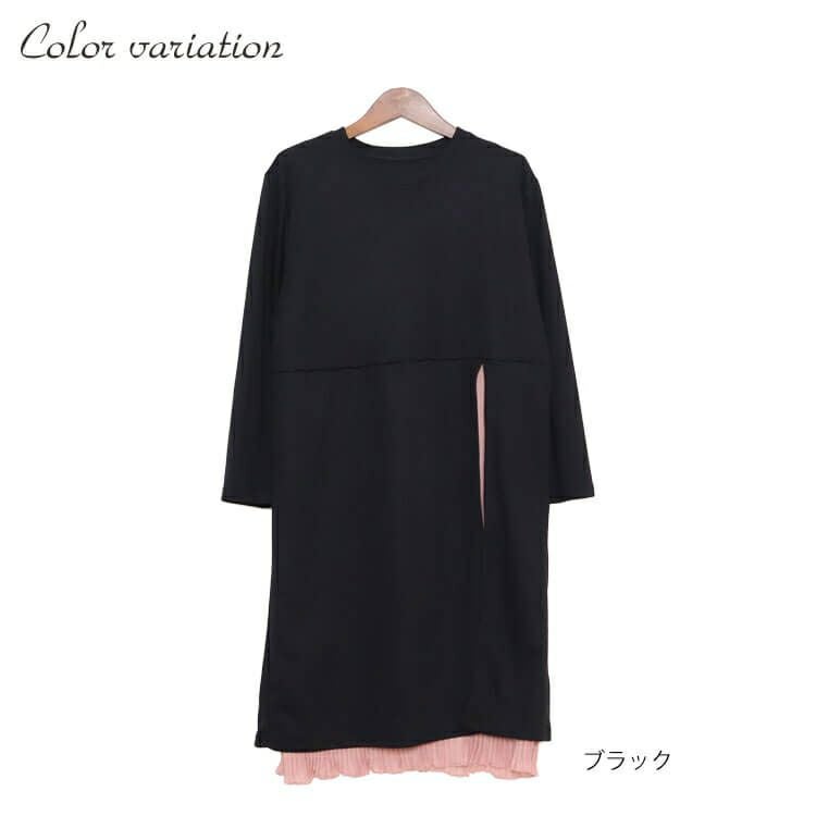 大きいサイズ レディース フェイクレイヤードワンピース　goldy-851