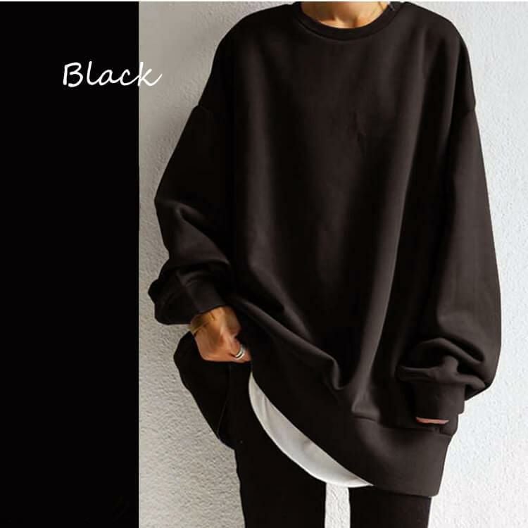 大きいサイズ レディース オーバーサイズ長袖カットソー　goldy-868 ブラック